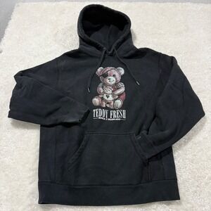 Teddy Fresh Hoodie Mens Large Black Graphic Eye Patch Bear Pullover Sweatshirt